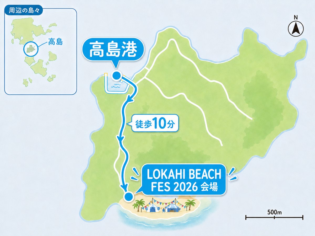 高島港から会場までのアクセスマップ(徒歩10分)